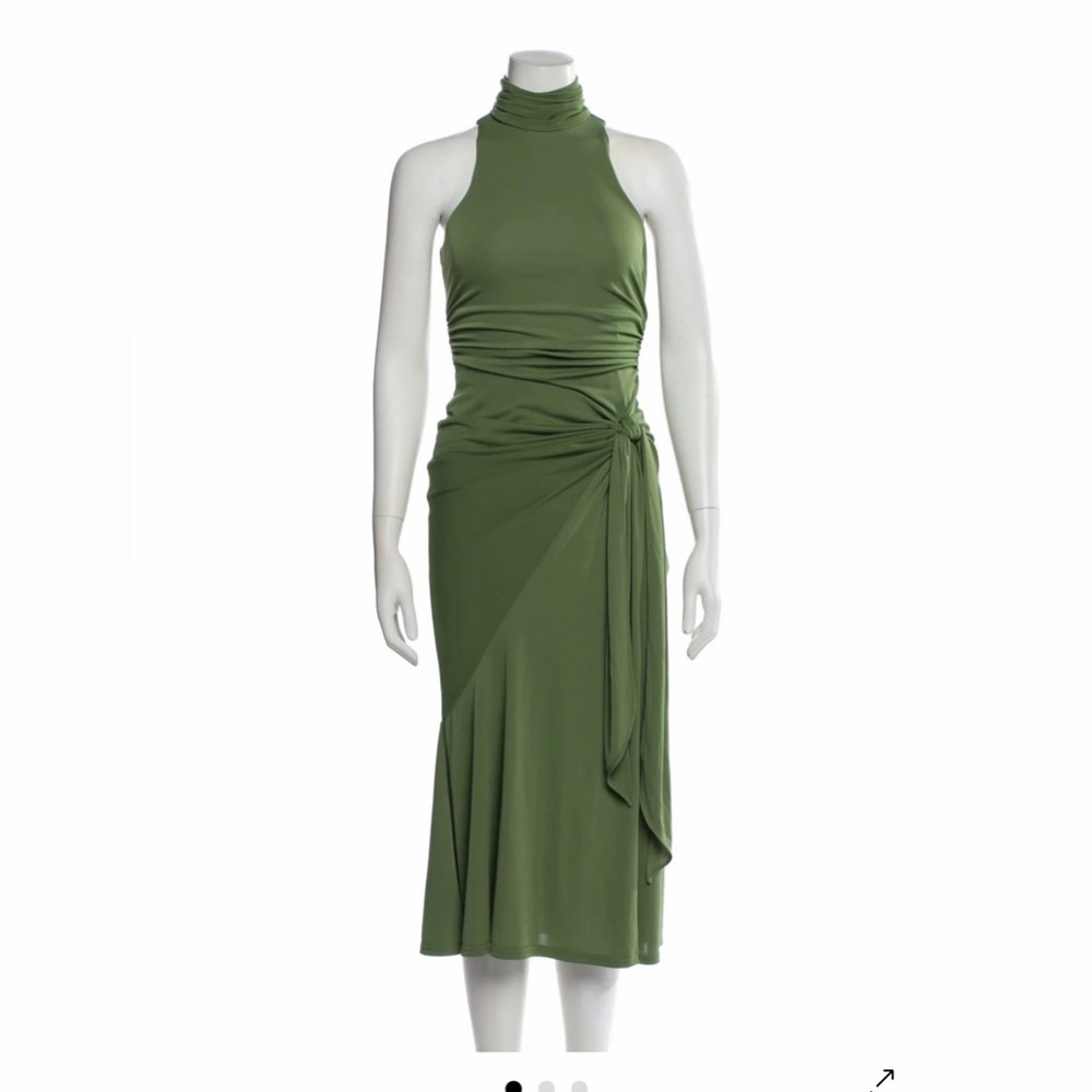 Cinq a Sept Olive Halter Maxi Dress with Side Knot